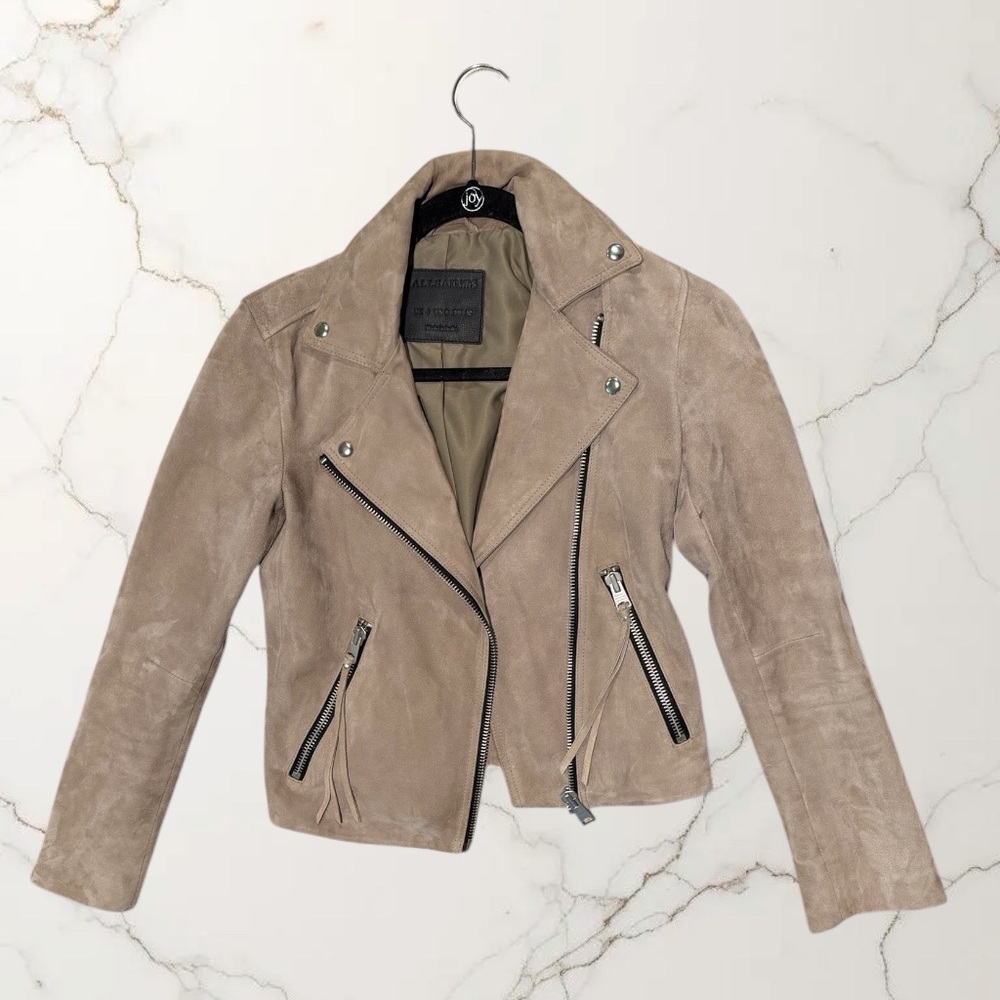 All Saints Beige Suede Leather Jacket